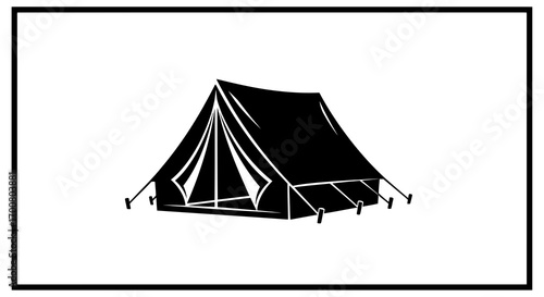 Vintage canvas tent silhouette isolated on white background