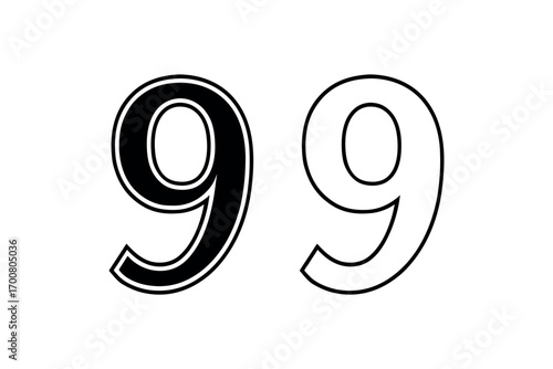 bold numbers ninety nine with artistic outline silhouette