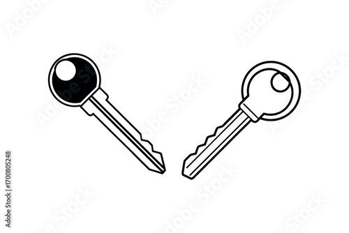 two keys facing opposite directions with distinct shapes silhouette