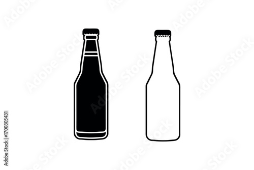 two beer bottles shown in black and white silhouette