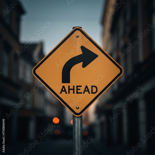 Ahead Arrow Sign on an Urban Street