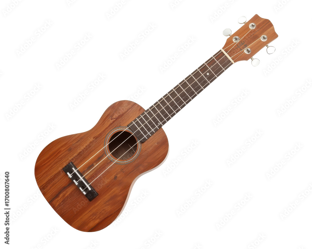 Fototapeta premium Acoustic charm, A ukulele's warm wood tones resonate on a deep stage setting waiting to play music
