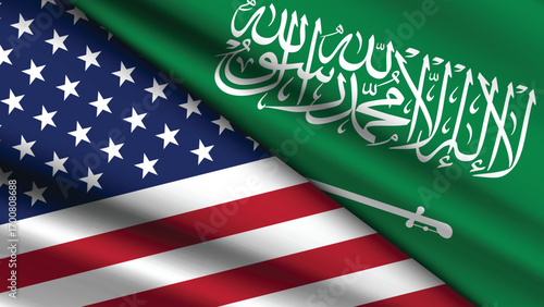 High Quality background with Two Flags of Saudi Arabia and USA