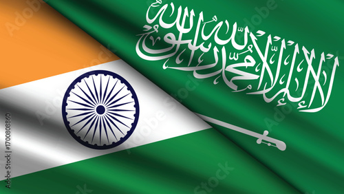 High Quality background with Two Flags of Saudi Arabia and India
