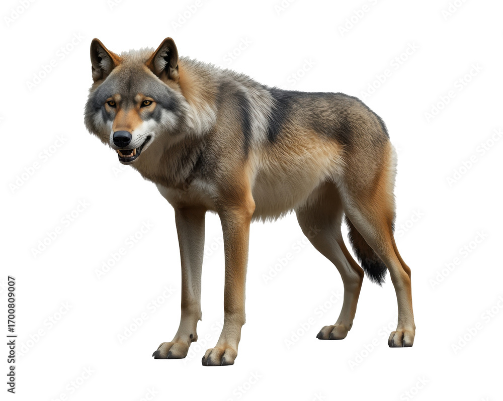 Obraz premium Captivating isolated image of a Majestic Wolf standing gracefully on a transparent depiction