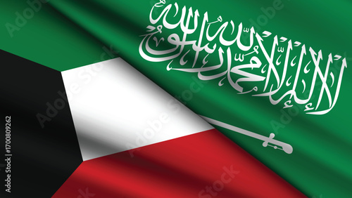 High Quality background with Two Flags of Saudi Arabia and Kuwait