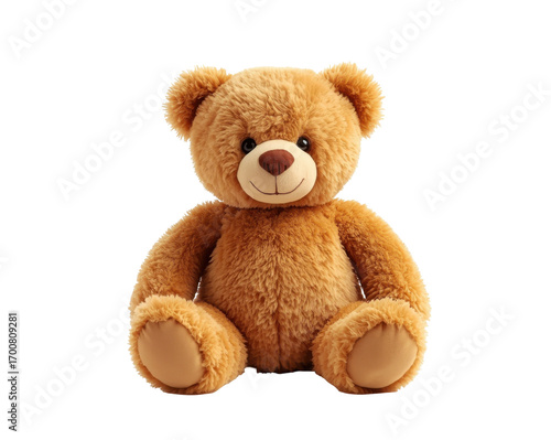 Charming brown teddy bear sitting isolated on a seamless backdrop, perfect for kids rooms