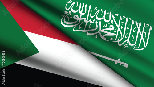 High Quality background with Two Flags of Saudi Arabia and Sudan