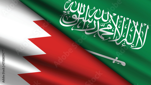 High Quality background with Two Flags of Saudi Arabia and bahrain