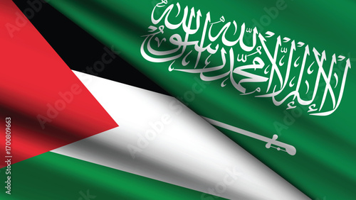 High Quality background with Two Flags of Saudi Arabia and Palestine