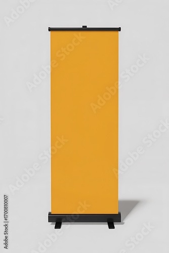 Empty orange roll-up banner, ready for display.
