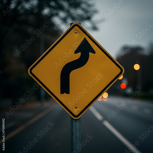 Winding Road Ahead Traffic Sign with S-Curve Arrow