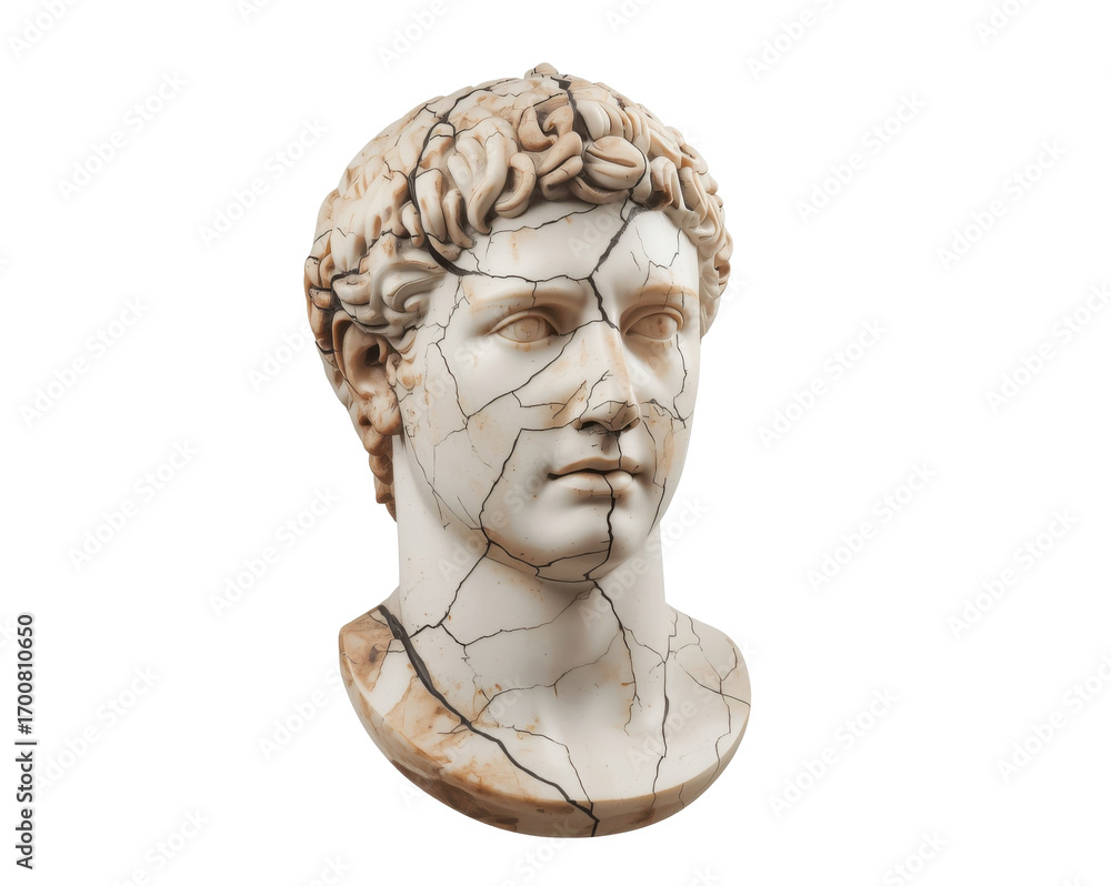 Obraz premium Cracked legacy, Sculptural bust embodies history and endurance through its weathered appearance