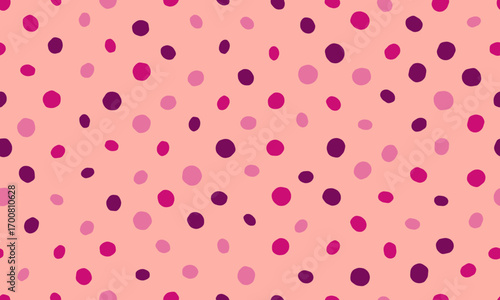 Delightful pastel pink background adorned with scattered, handdrawn dots in varying shades of pink and purple.  Perfect for whimsical designs, branding, packaging, or textiles.