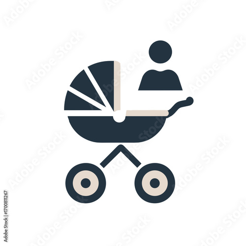 Modern Icon of a Parental Figure Joyfully Pushing a Stylish Stroller