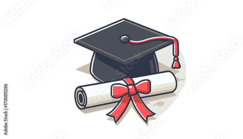 Graduation Cap and Diploma Symbolize Academic Achievement and New Beginnings
