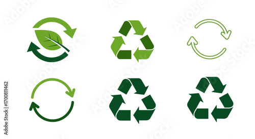 Dynamic collection of green recycling and sustainability icons, illustrating the cycle of reuse and environmental care