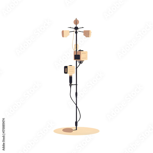 Modern weather station with multiple sensors measuring atmospheric conditions outdoors.