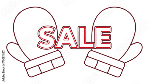 Outline two red mittens with the word sale in between pair