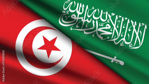 High Quality background with Two Flags of Saudi Arabia and Tunisia