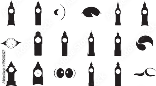 Vector art of collection of big ben silhouette vector illustrations a set of various designs of the iconic clock tower in london, england