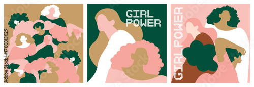 Abstract Colorful Women Illustration Artworks Poster Set. Modern Feminist Art Celebrating Diversity, Empowerment, and Unity