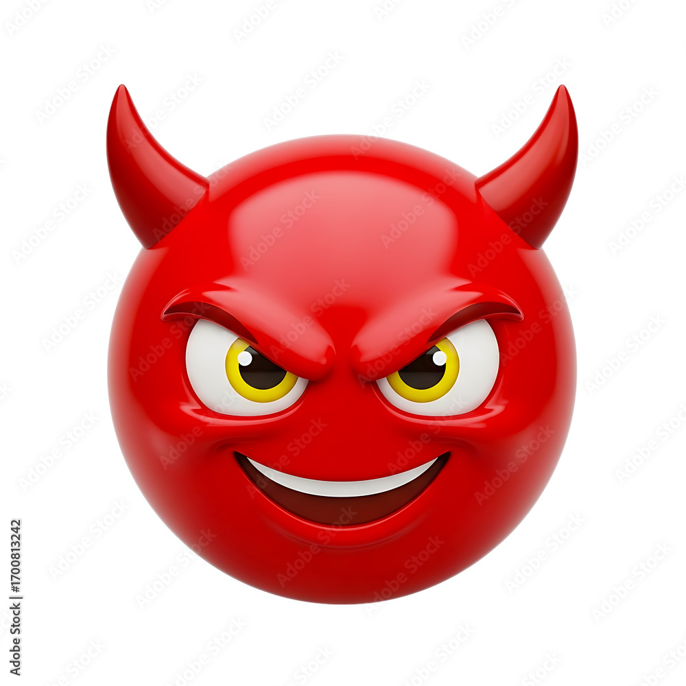 Obraz premium Red devil emoji with horns isolated on transparent background