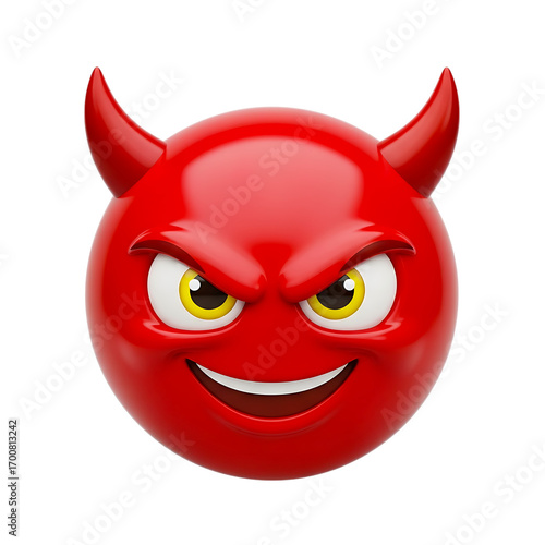 Red devil emoji with horns isolated on transparent background