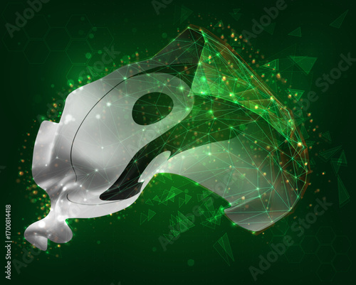 yin, yang, vector 3d flag on green background
