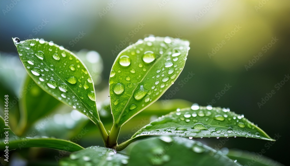 Fototapeta premium a macro shot of a plant with water drops on its leaves
