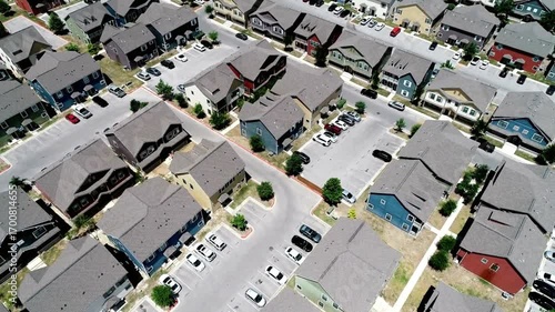 Aerial view of a residential neighborhood with houses and streets in austin, texas