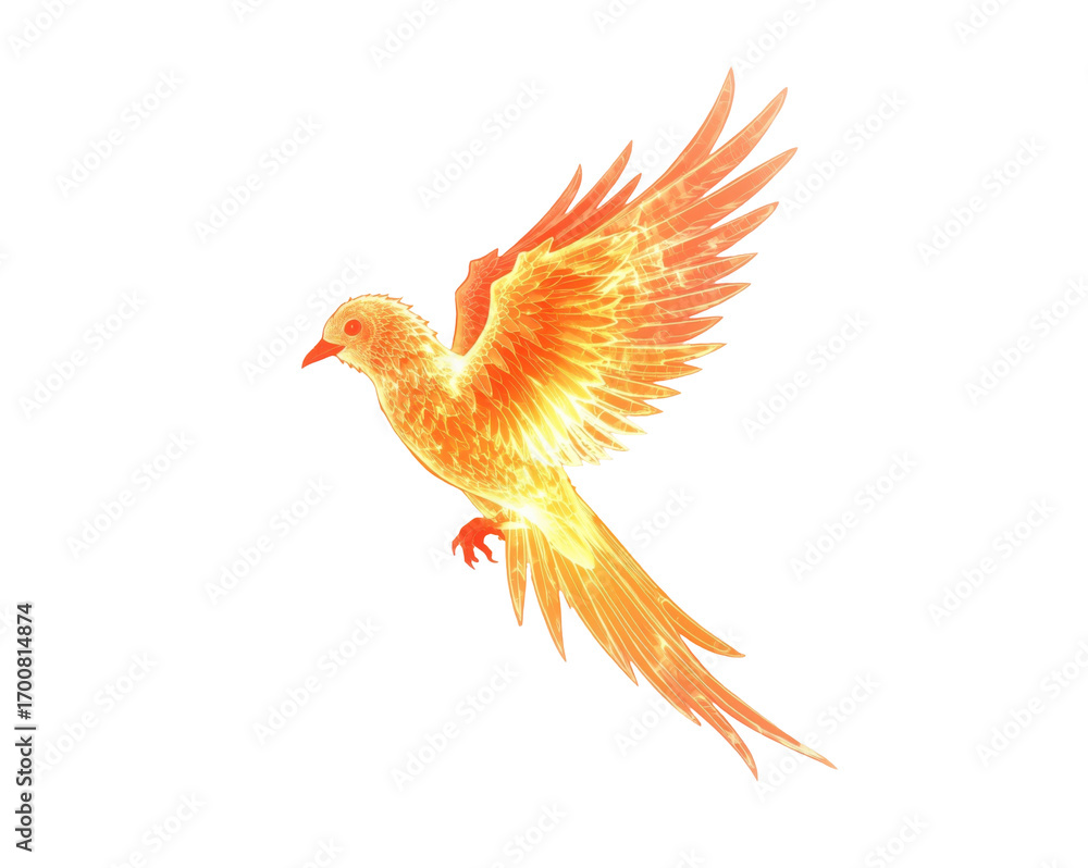 Obraz premium Fiery Phoenix Soaring in the Night, Symbol of Rebirth and Hope Embodied in a Digital Artwork