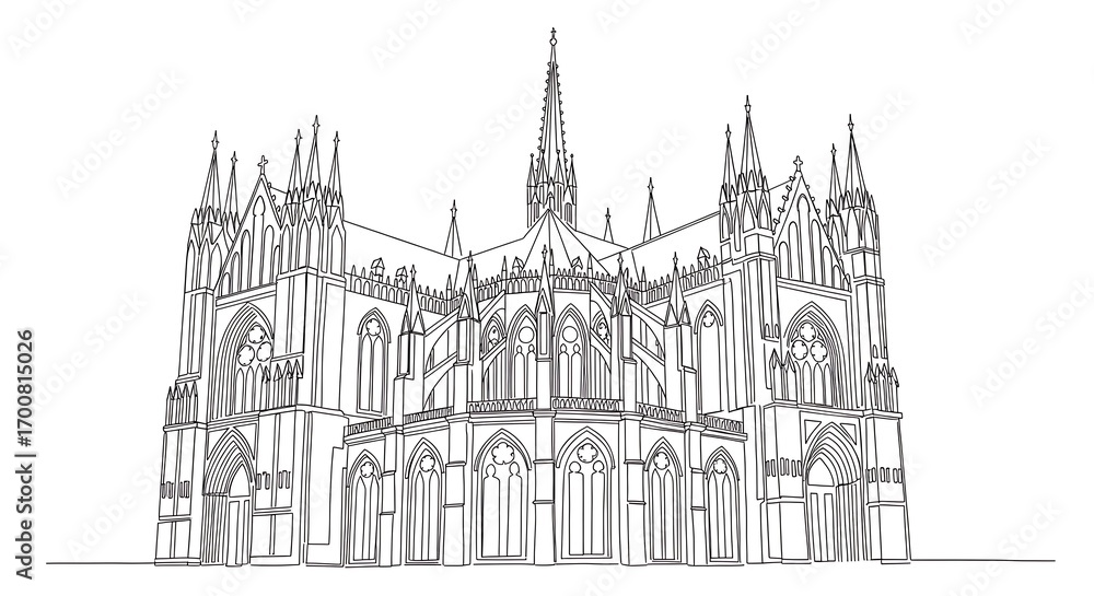 Fototapeta premium Linear depiction of a gothic cathedral, emphasizing architectural detail and minimalist design