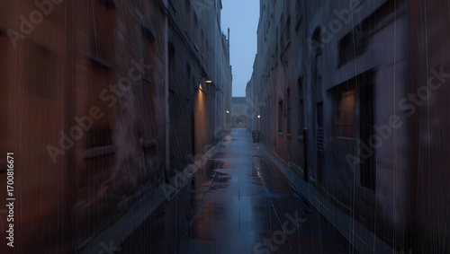 Fototapeta Naklejka Na Ścianę i Meble -  Narrow, old stone street in a medieval European town with historic buildings and windows