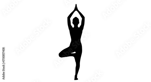 Yoga tree pose silhouette isolated on white background