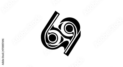 Abstract tribal number 69 symbol silhouette isolated on white background