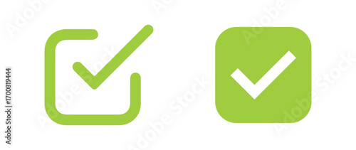 Green check mark icon set. Tick symbol in green color, vector illustration.