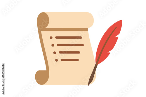 Ancient scroll with quill pen and to do list items