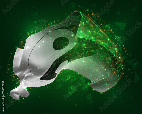 yin, yang, vector 3d flag on green background