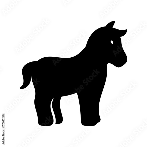 Black Silhouette of a Young Horse or Foal on a White Background