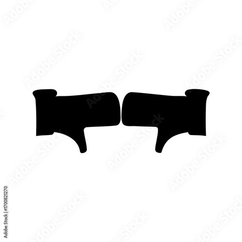 Symmetrical Black Silhouettes of OldFashioned Hair Dryers on a White Background