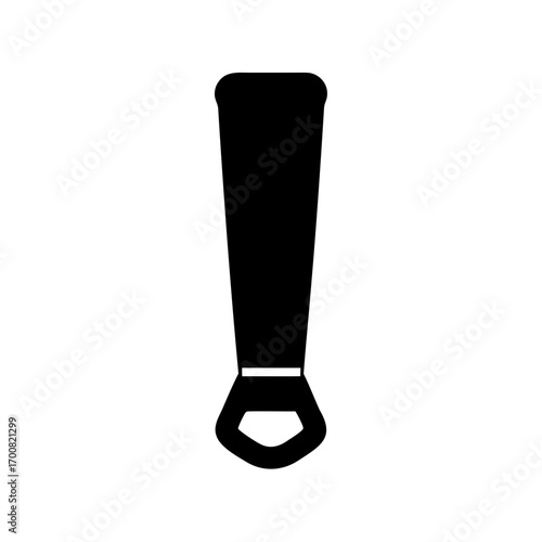 Simple minimalist graphic icon representing a bottle opener in silhouette style