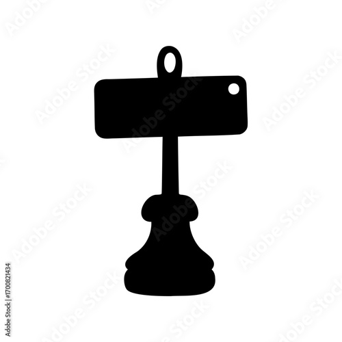 Stylized Black and White Chess Pawn Signpost with Circular Detail and Mounting