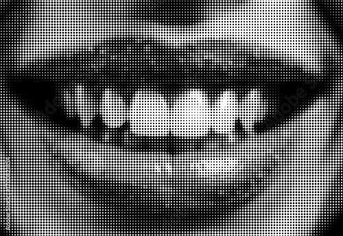 Vector illustration of a smiling face created using halftone technique. Perfect for modern designs, pop art projects, or unique graphic elements. High quality vector file, easily customizable.