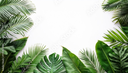 lush tropical jungle frame with exotic greenery isolated on white background tropical rainforest