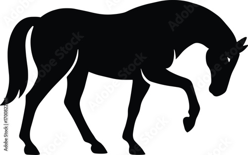 vector silhouette, horse pawing ground, one forehoof raised, side view, solid black