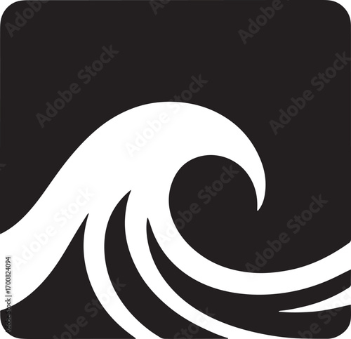 Abstract Wave Icon in Square Frame for Water Related Services and Coastal Businesses
