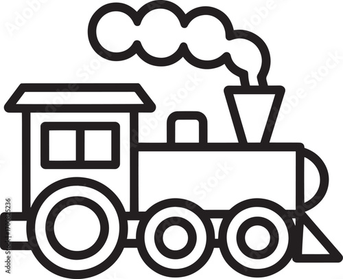 Classic Steam Train Engine with Smoke Outline Vector Illustration for Transportation