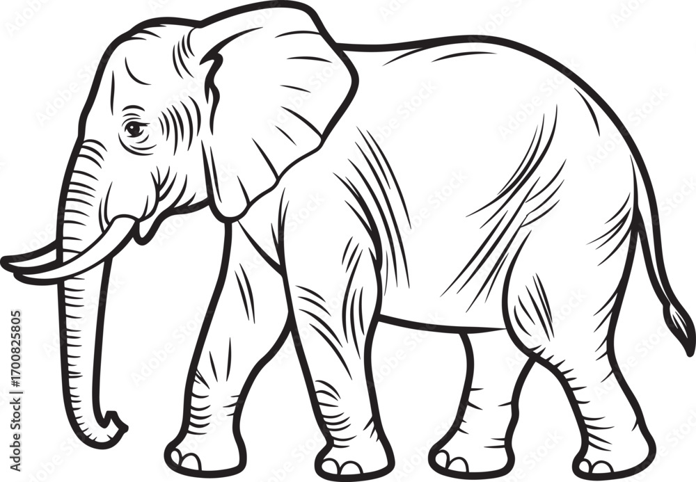 Obraz premium Detailed Elephant Line Art for Coloring Books and Creative Projects with Intricate Details