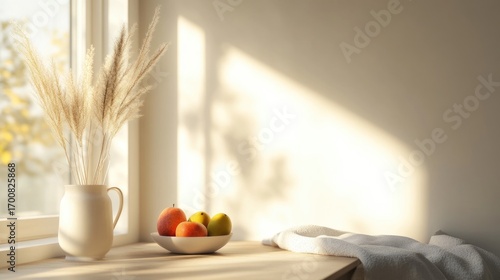 Fototapeta Naklejka Na Ścianę i Meble -  Bright kitchen with fruits and plants